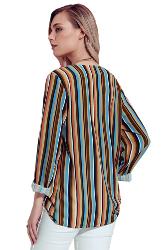 Yellow Multicolor Striped Asymmetric Button Down Shirt
