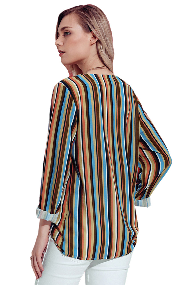 Yellow Multicolor Striped Asymmetric Button Down Shirt