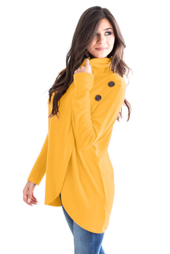 Yellow Button Cowl Neck Overlap Tunic Top