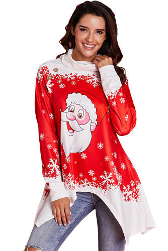 Cowl Neck Santa Claus Accent Xmas Tunic Top