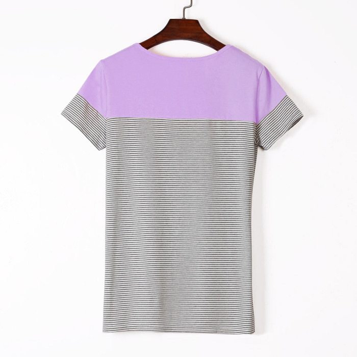 Purple Color Block Striped Short Sleeve T-shirt