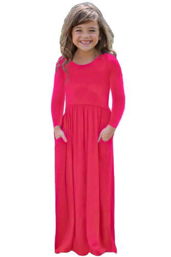 Rosy Long Sleeve Pocket Design Girls Maxi Dress