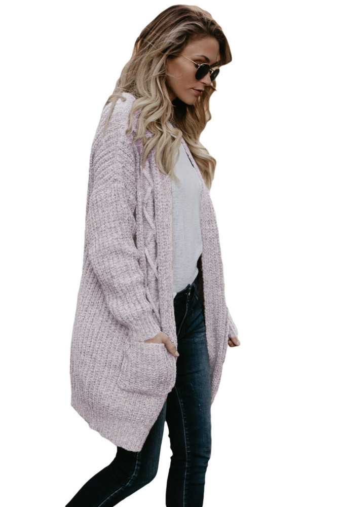 Coffee Pocketed Cable Knit Cardigan