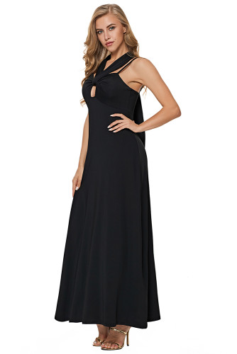 Black Self Tie Ribbon Wrap Maxi Dress