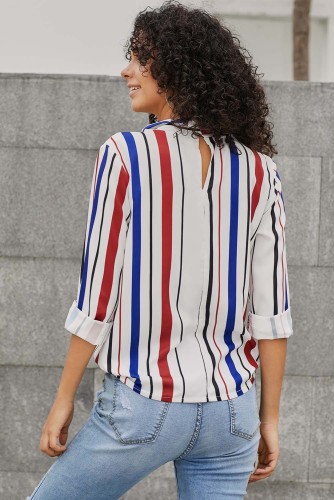 Royal Blue Multiple Striped Pussycat Bow Top
