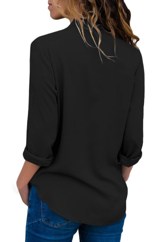 Black Wrap Front Long Sleeve Blouse
