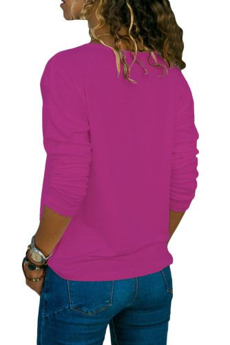 Purple Long Sleeve V Neck Casual Top