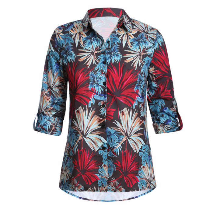 Blue Plant Print Women Shirt