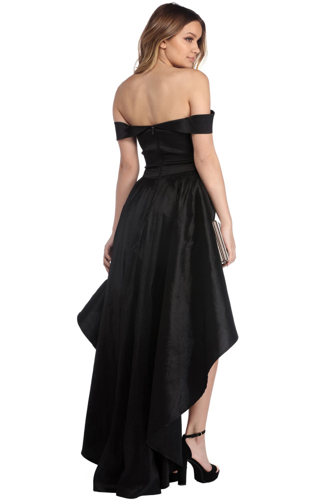 Black Off Shoulder Party Taffeta Gown