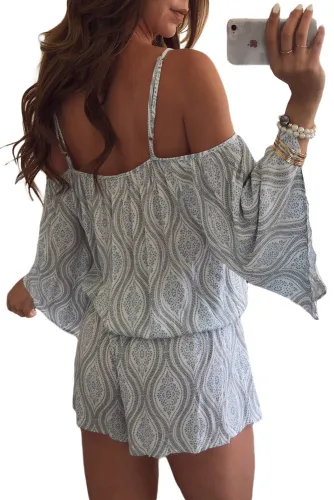 Tribal Print Cold Shoulder Tassels Casual Romper