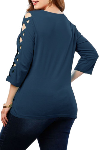 Navy Lattice Quarter Sleeved Plus Size Top