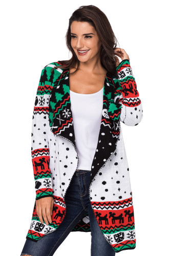 White Christmas Snowland Turndown Collar Christmas Cardigan