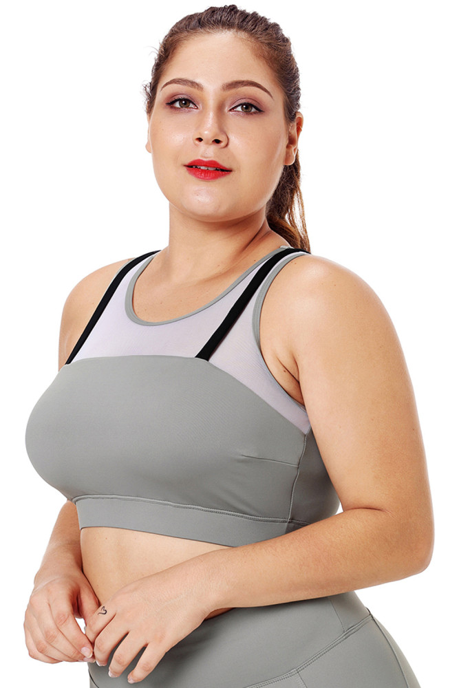 Black Strap Detail Gray Yoga Crop Top