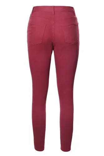 Burgundy Distressed Front Stretch Denim Pants