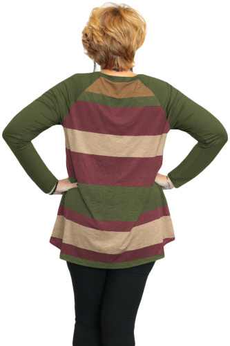 Green Multi Colorblock Raglan Sleeve Plus Size Women Top