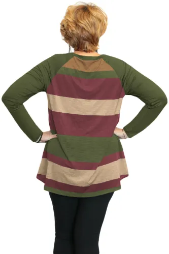 Green Multi Colorblock Raglan Sleeve Plus Size Women Top