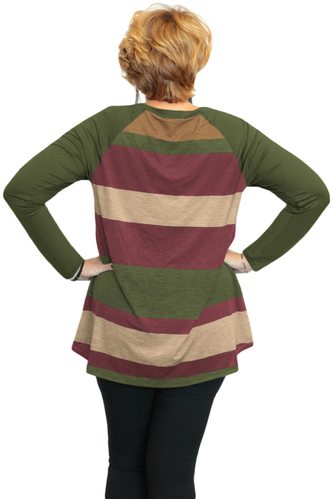 Green Multi Colorblock Raglan Sleeve Plus Size Women Top