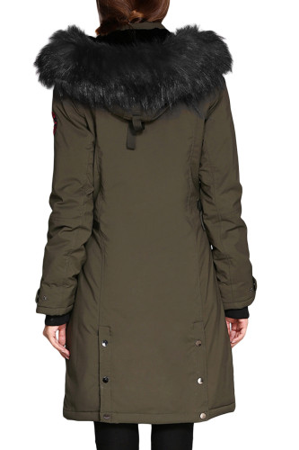 Army Green Plush Fur Hooded Long Parka Coat