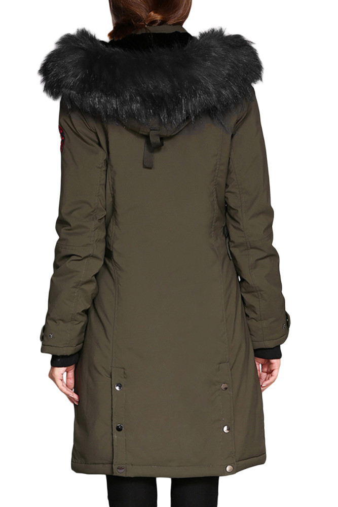 Army Green Plush Fur Hooded Long Parka Coat