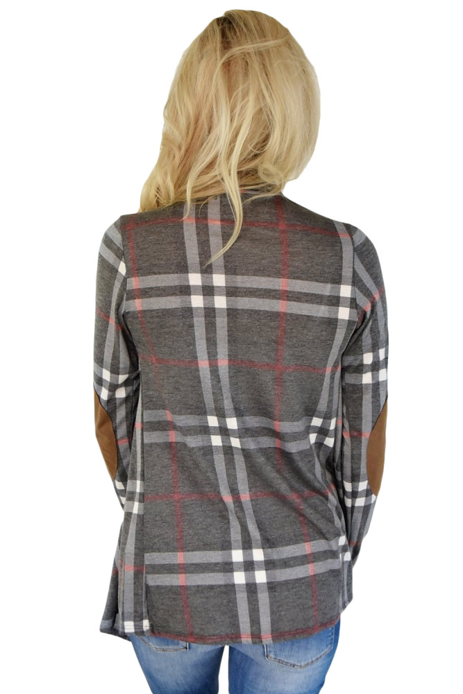 Gray Fall Party Plaid Cardigan