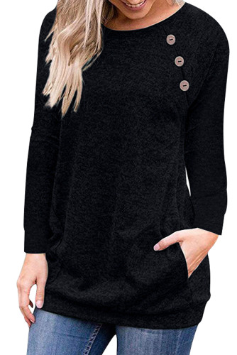 Triple Button Detail Black Heather Sweatshirt