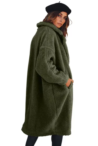 Army Green Oversize Furry Long Coat