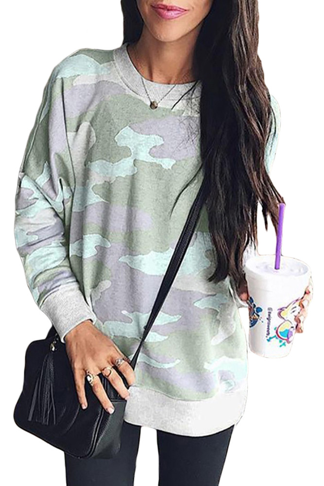 Green Digital Camo Print Sweatshirt