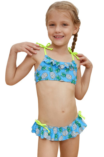 Pineapple Print Little Girls Bikini with Shoulder Straps