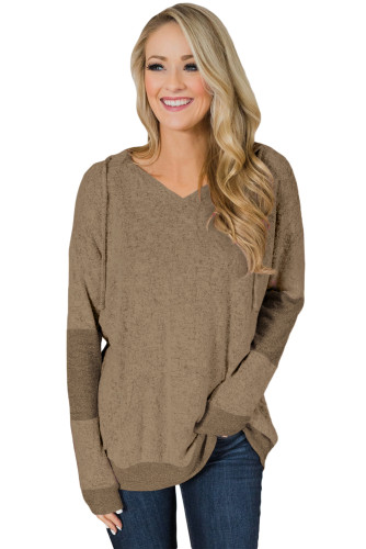 Brown V Neck Patchwork Design Hoodie