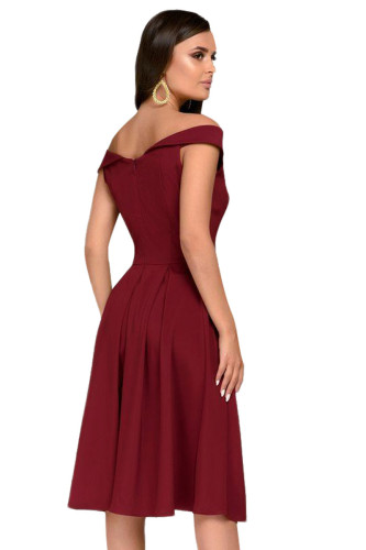 Burgundy Sleeveless Open Shoulder Midi Dress