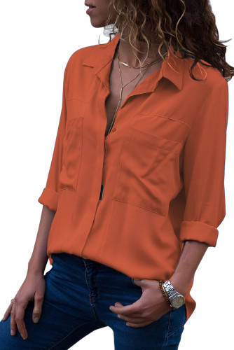 Orange Covered Placket Button Down Shirt