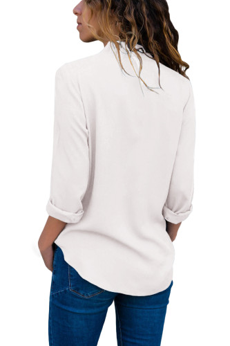 White Wrap Front Long Sleeve Blouse