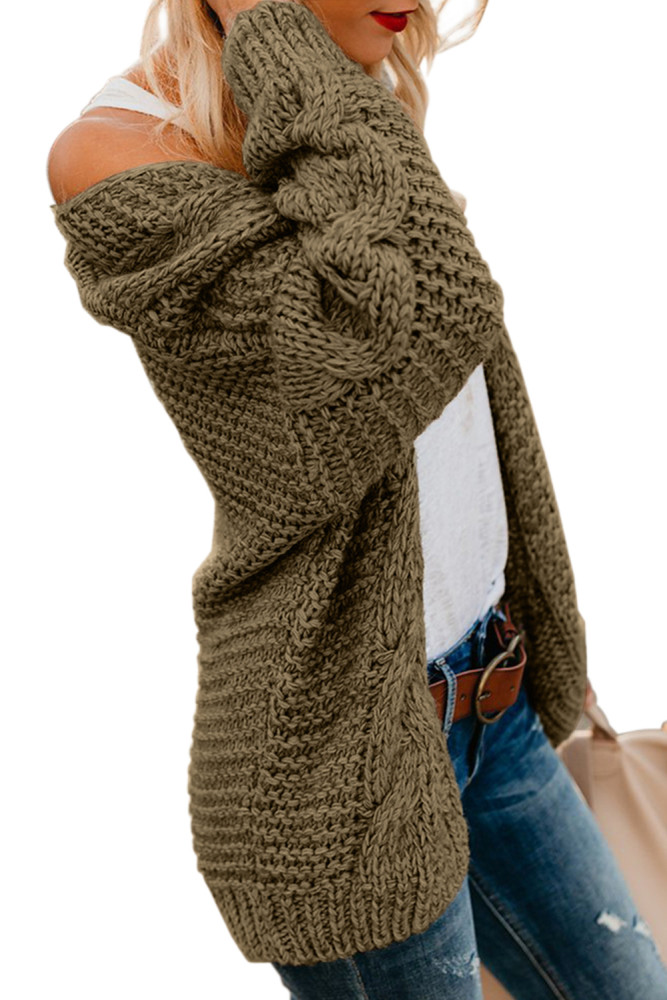 Taupe Chunky Wide Long Sleeve Knit Cardigan