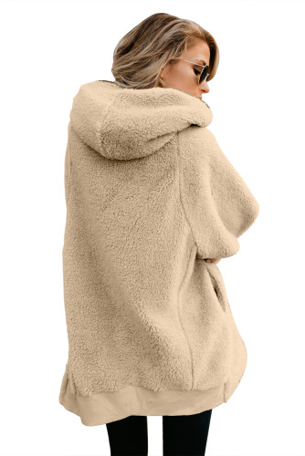 Apricot Zip Down Hooded Fluffy Coat