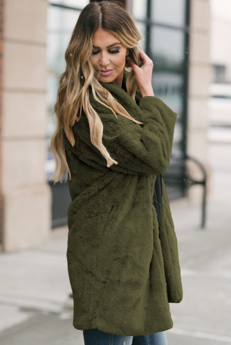 Green Pocketed Faux Fur Longline Coat