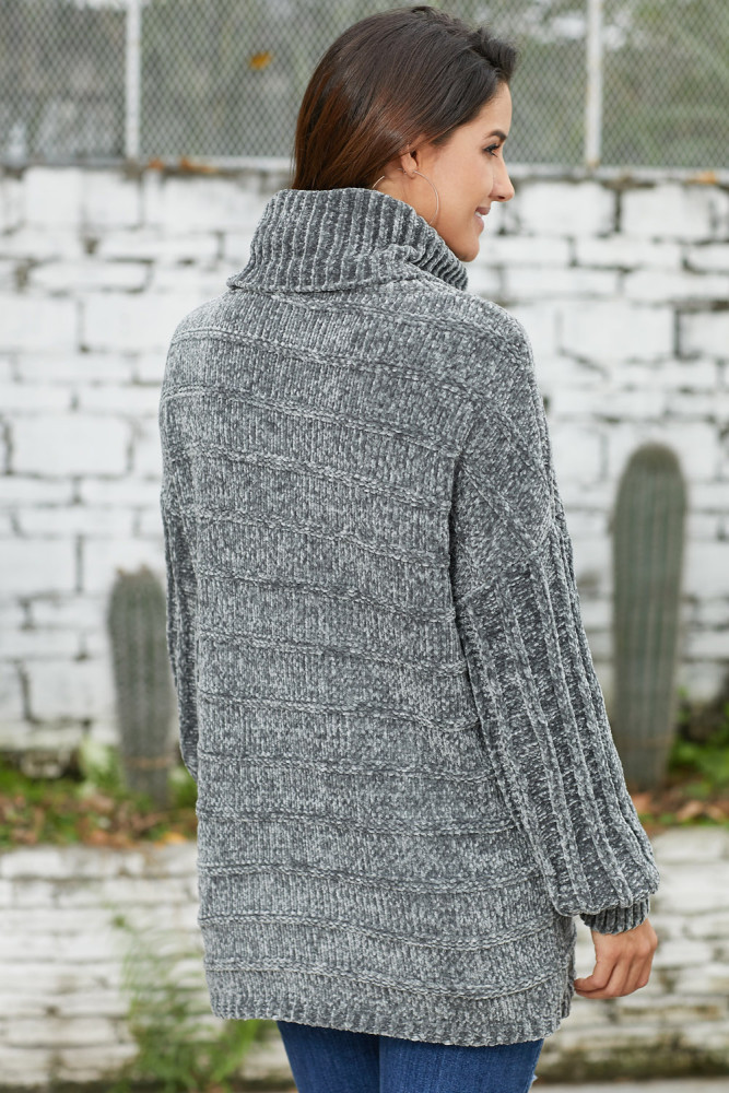 Gray Soft Velvet Knit Sweater Jumper