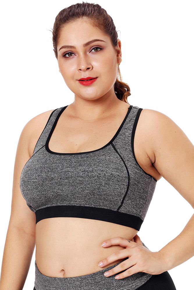 Gray Piping Trim Racerback Workout Bra