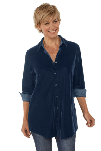 Navy Female Velvet Boyfriend Shirt