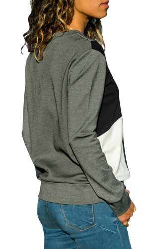 Sage Green Color Block Round Collar Sweatshirt