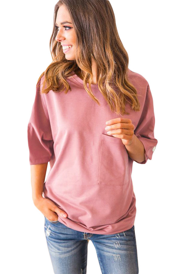 Pink Button up Shift Top with Pocket