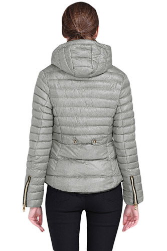 Gray Hooded Cotton Jacket with Zipped Pockets
