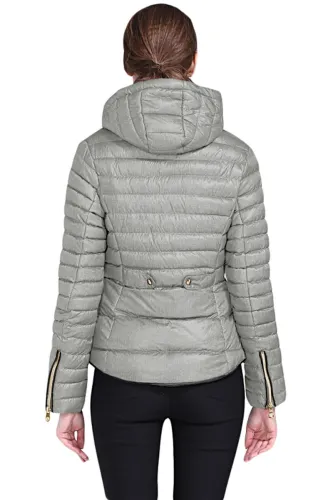 Gray Hooded Cotton Jacket with Zipped Pockets