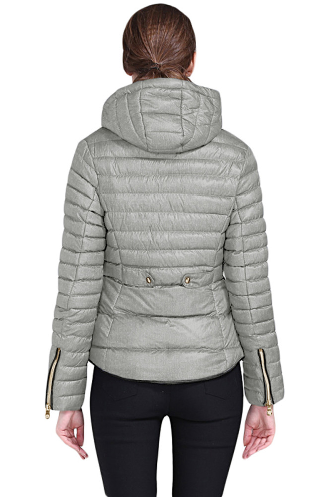 Gray Hooded Cotton Jacket with Zipped Pockets