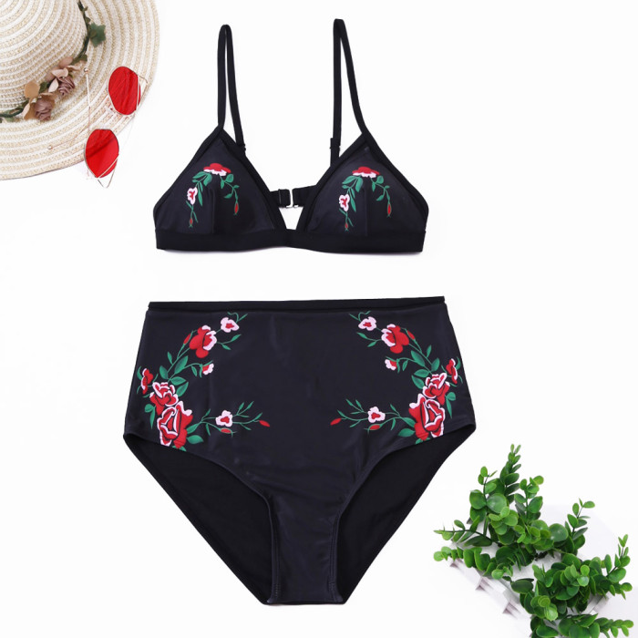 Black Print Two Piece High Waisted Swimsuit