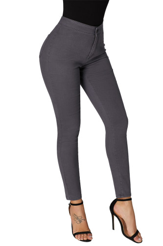 Gray High Waist Skinny Jeans with Round Pockets