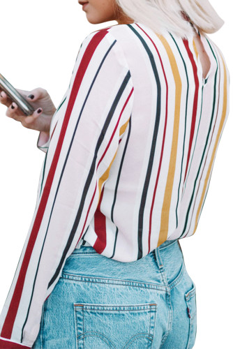 Mustard Multiple Striped Pussycat Bow Top