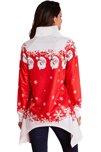 Cowl Neck Santa Claus Snowflake Xmas Tunic Top