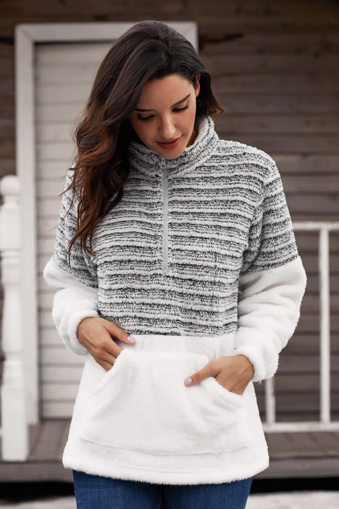 Charcoal Fuzzy Striped Furry Sweatshirt