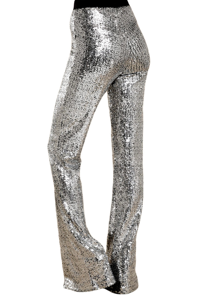 Silver Eye-catching Sequin Wide Leg Pants