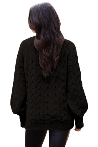 Black Cable Knit High Neck Sweater for Women